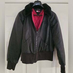 Tommy Hilfiger Black Bomber Jacket with Red Quilted Lining